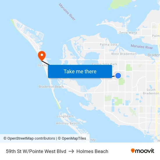 59th St W/Pointe West Blvd to Holmes Beach map
