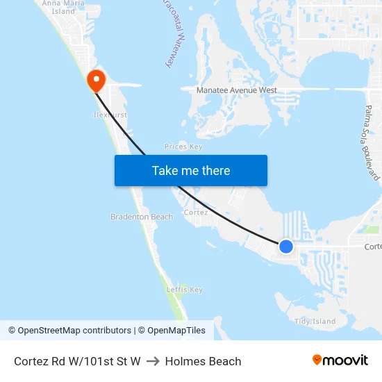 Cortez Rd W/101st St W to Holmes Beach map