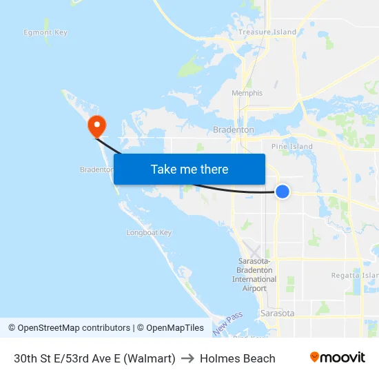 30th St E/53rd Ave E (Walmart) to Holmes Beach map