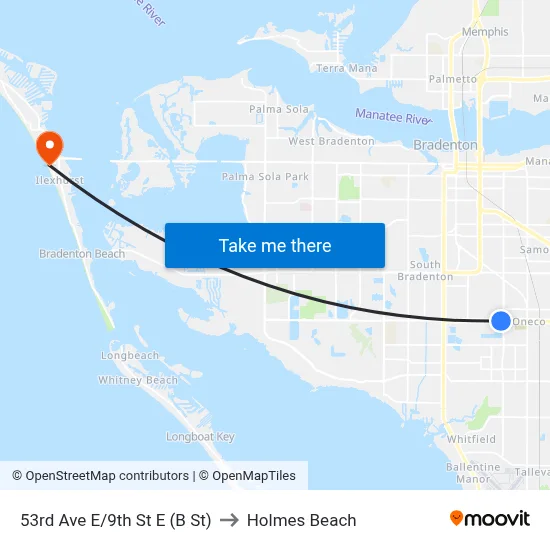 53rd Ave E/9th St E (B St) to Holmes Beach map