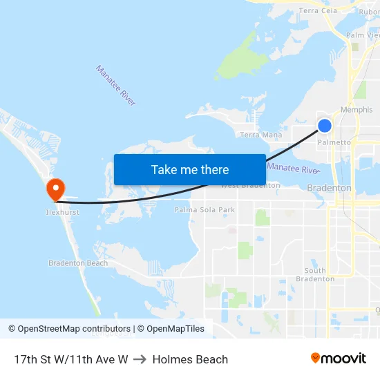 17th St W/11th Ave W to Holmes Beach map
