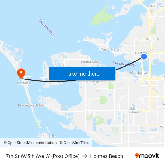 7th St W/5th Ave W (Post Office) to Holmes Beach map