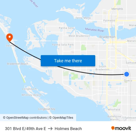 301 Blvd E/49th Ave E to Holmes Beach map