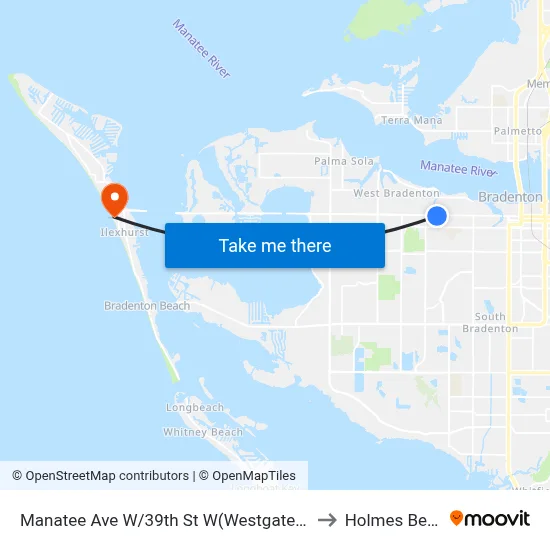 Manatee Ave W/39th St W(Westgate Plaza) to Holmes Beach map