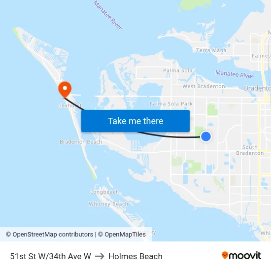 51st St W/34th Ave W to Holmes Beach map