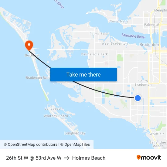 26th St W @ 53rd Ave W to Holmes Beach map