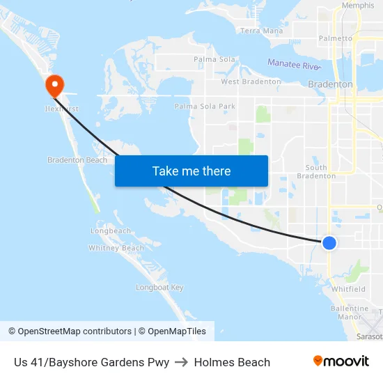 Us 41/Bayshore Gardens Pwy to Holmes Beach map