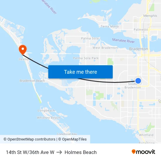 14th St W/36th Ave W to Holmes Beach map