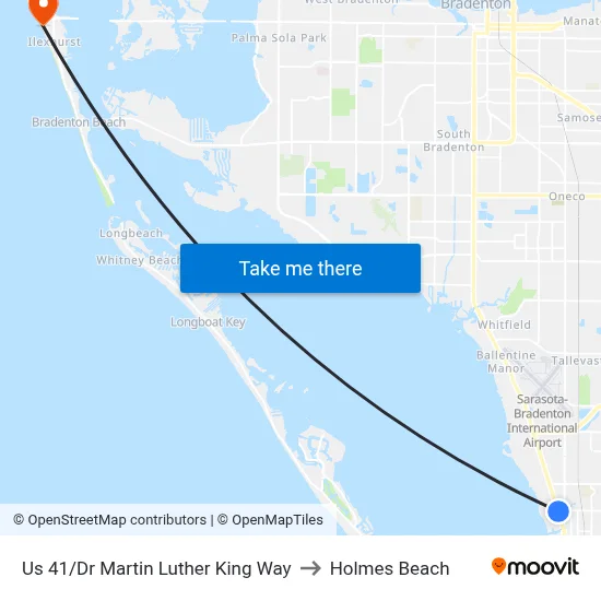Us 41/Dr Martin Luther King Way to Holmes Beach map