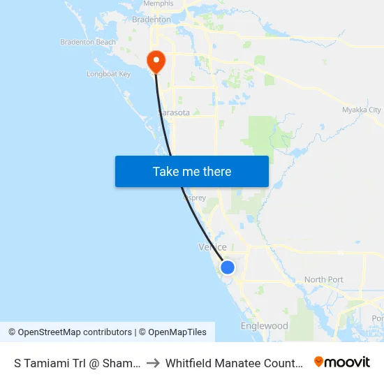 S Tamiami Trl @ Shamrock Dr to Whitfield Manatee County FL USA map