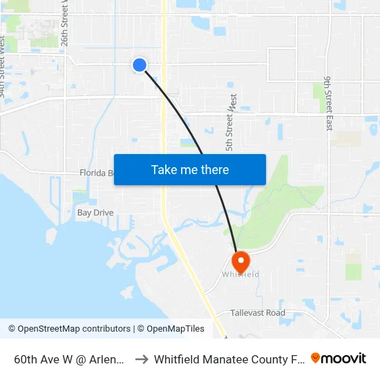 60th Ave W @ Arlene Way to Whitfield Manatee County FL USA map