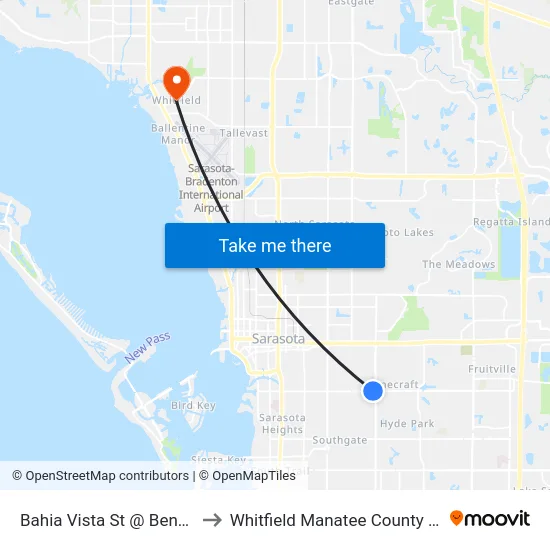 Bahia Vista St @ Beneva Rd to Whitfield Manatee County FL USA map