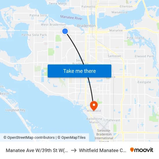 Manatee Ave W/39th St W(Westgate Plaza) to Whitfield Manatee County FL USA map