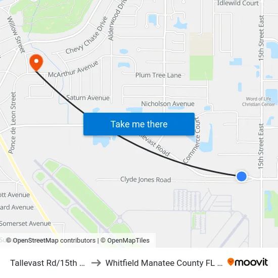 Tallevast Rd/15th St E to Whitfield Manatee County FL USA map