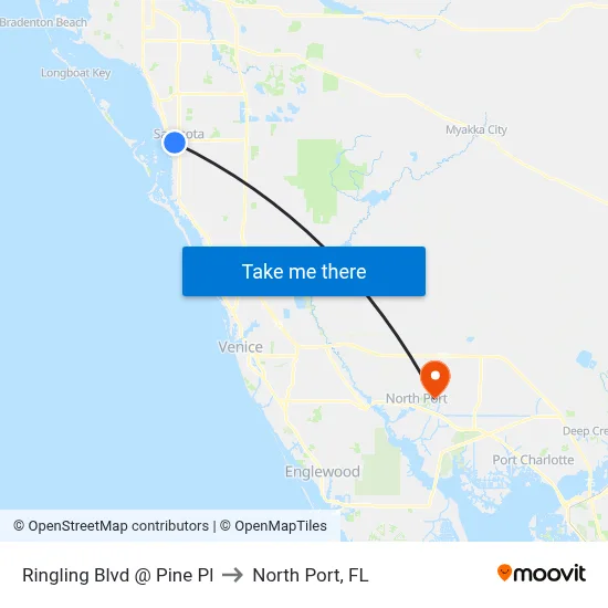Ringling Blvd @ Pine Pl to North Port, FL map