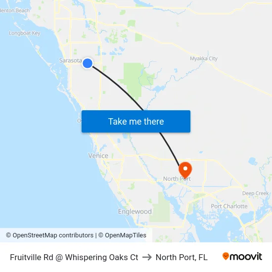Fruitville Rd @ Whispering Oaks Ct to North Port, FL map