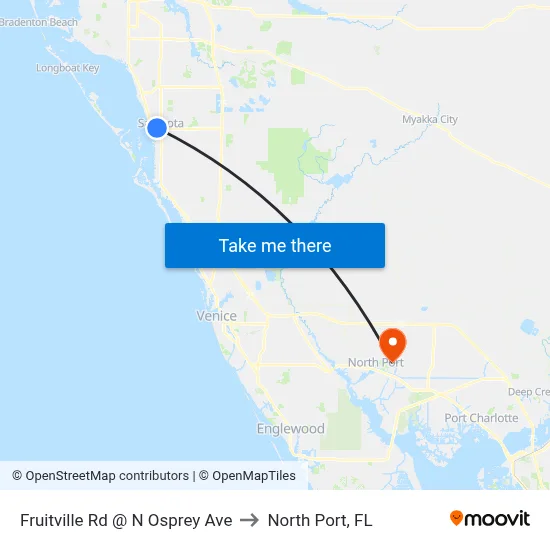 Fruitville Rd @ N Osprey Ave to North Port, FL map