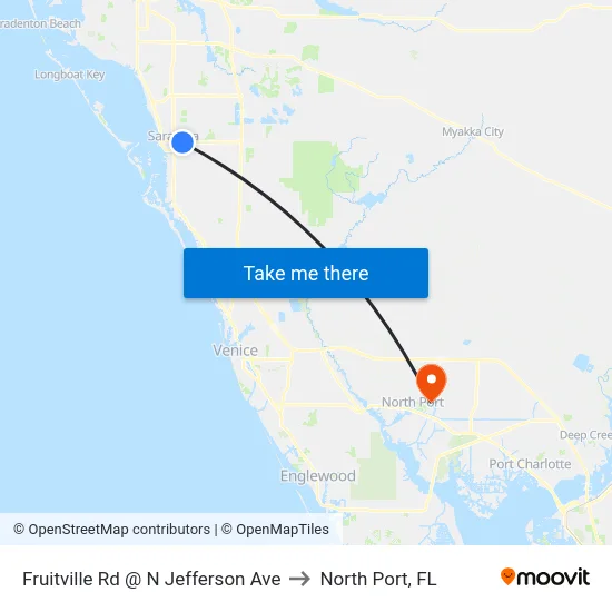 Fruitville Rd @ N Jefferson Ave to North Port, FL map
