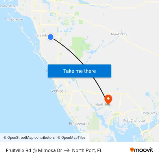 Fruitville Rd @ Mimosa Dr to North Port, FL map