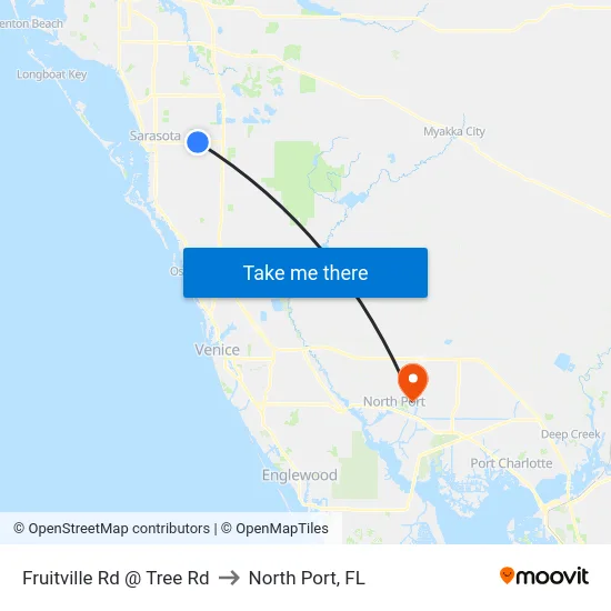 Fruitville Rd @ Tree Rd to North Port, FL map