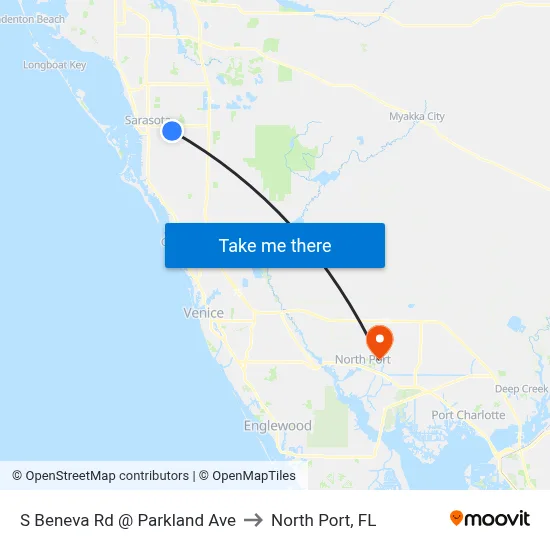 S Beneva Rd @ Parkland Ave to North Port, FL map