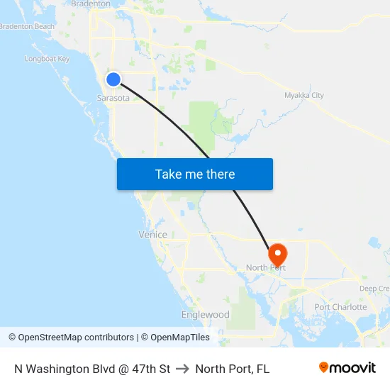 N Washington Blvd @ 47th St to North Port, FL map