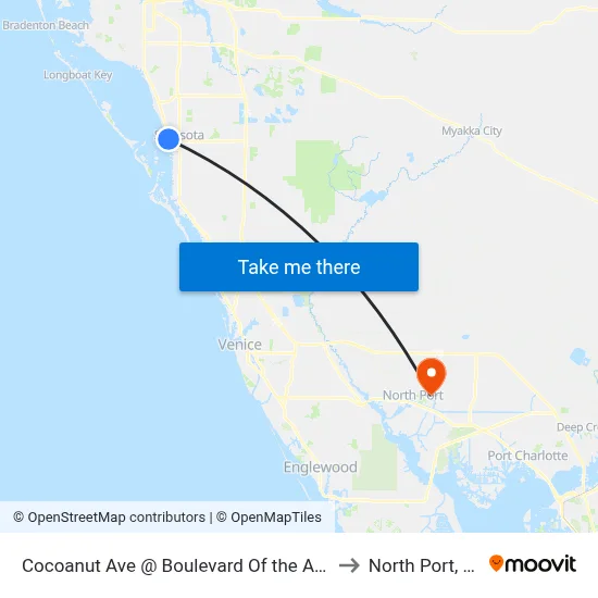 Cocoanut Ave @ Boulevard Of the Arts to North Port, FL map