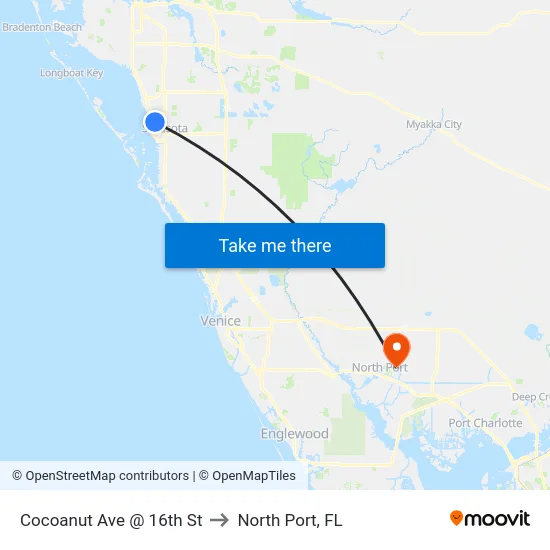 Cocoanut Ave @ 16th St to North Port, FL map