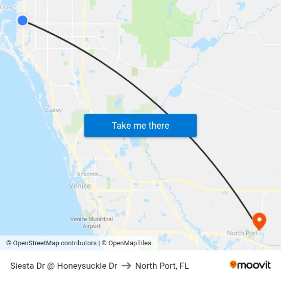 Siesta Dr @ Honeysuckle Dr to North Port, FL map