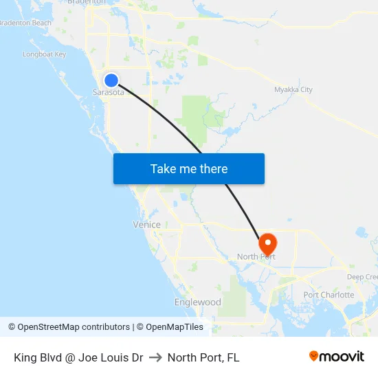 King Blvd @ Joe Louis Dr to North Port, FL map