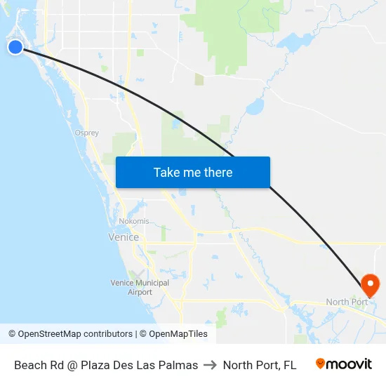 Beach Rd @ Plaza Des Las Palmas to North Port, FL map