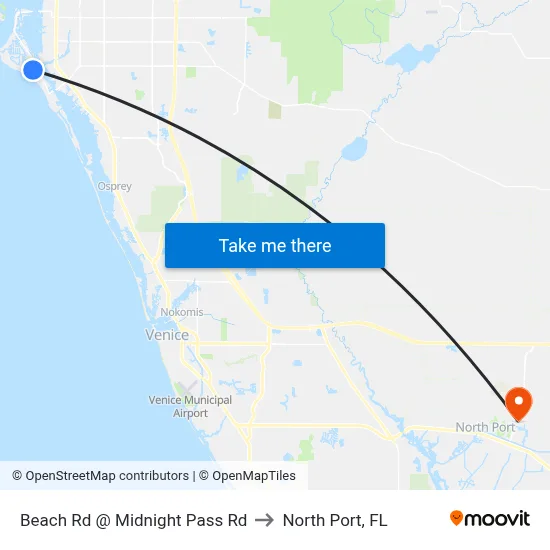 Beach Rd @ Midnight Pass Rd to North Port, FL map