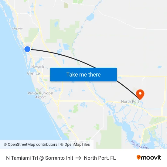 N Tamiami Trl @ Sorrento Inlt to North Port, FL map