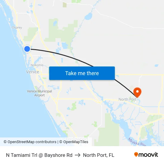 N Tamiami Trl @ Bayshore Rd to North Port, FL map