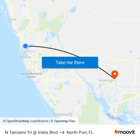 N Tamiami Trl @ Inlets Blvd to North Port, FL map