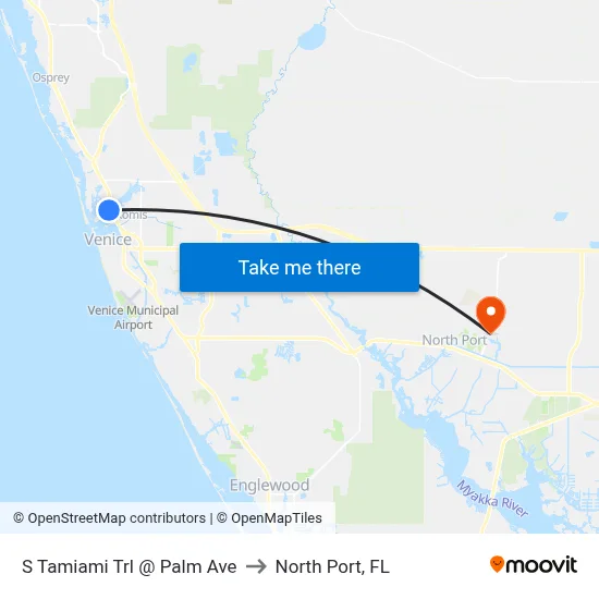 S Tamiami Trl @ Palm Ave to North Port, FL map
