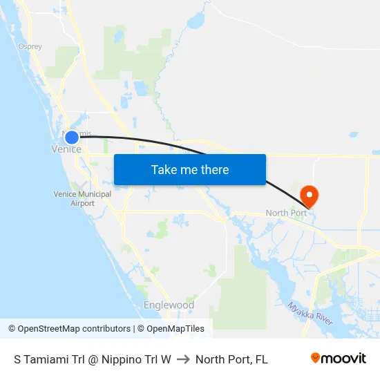 S Tamiami Trl @ Nippino Trl W to North Port, FL map