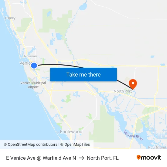 E Venice Ave @ Warfield Ave N to North Port, FL map