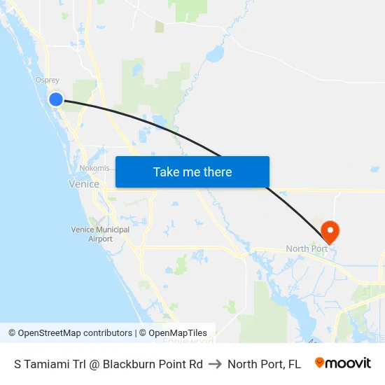 S Tamiami Trl @ Blackburn Point Rd to North Port, FL map