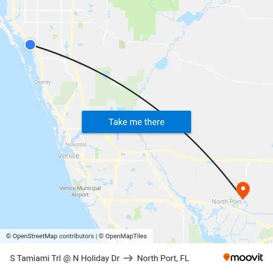 S Tamiami Trl @ N Holiday Dr to North Port, FL map