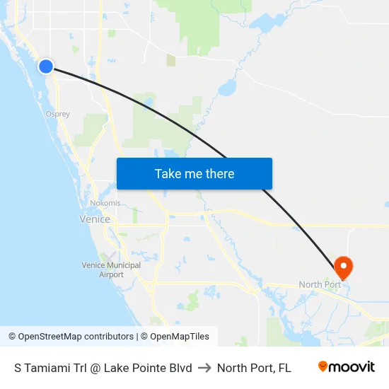 S Tamiami Trl @ Lake Pointe Blvd to North Port, FL map