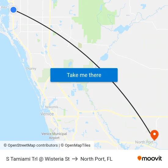S Tamiami Trl @ Wisteria St to North Port, FL map