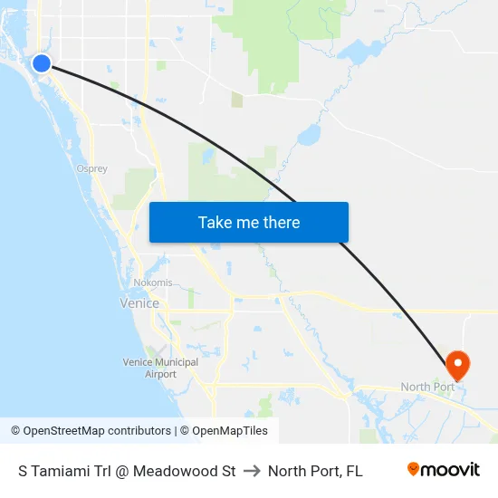 S Tamiami Trl @ Meadowood St to North Port, FL map