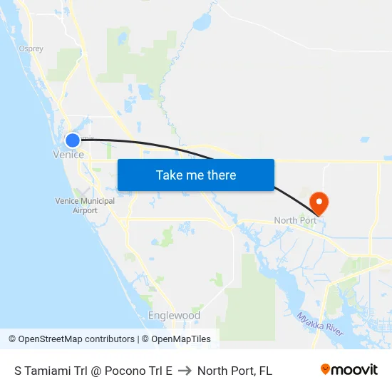 S Tamiami Trl @ Pocono Trl E to North Port, FL map