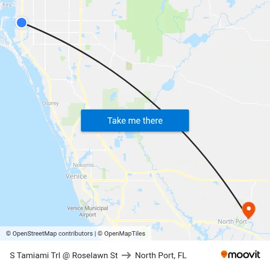 S Tamiami Trl @ Roselawn St to North Port, FL map