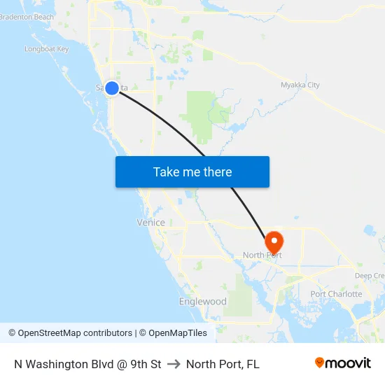 N Washington Blvd @ 9th St to North Port, FL map