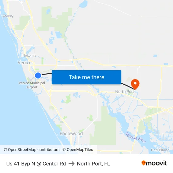Us 41 Byp N @ Center Rd to North Port, FL map