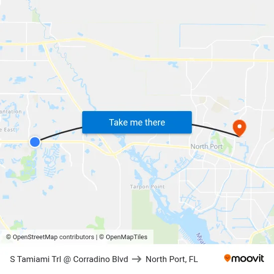 S Tamiami Trl @ Corradino Blvd to North Port, FL map