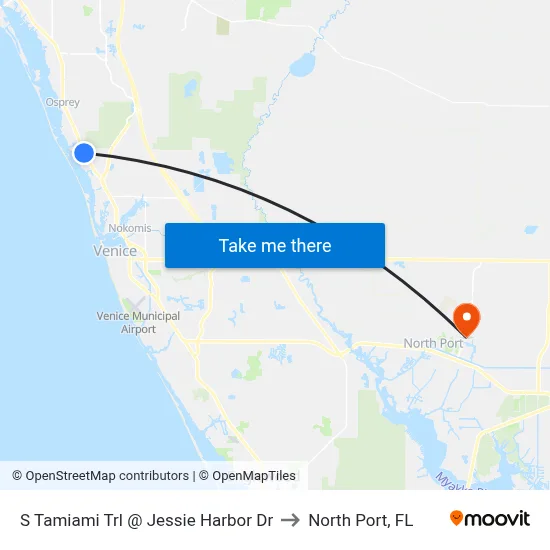 S Tamiami Trl @ Jessie Harbor Dr to North Port, FL map