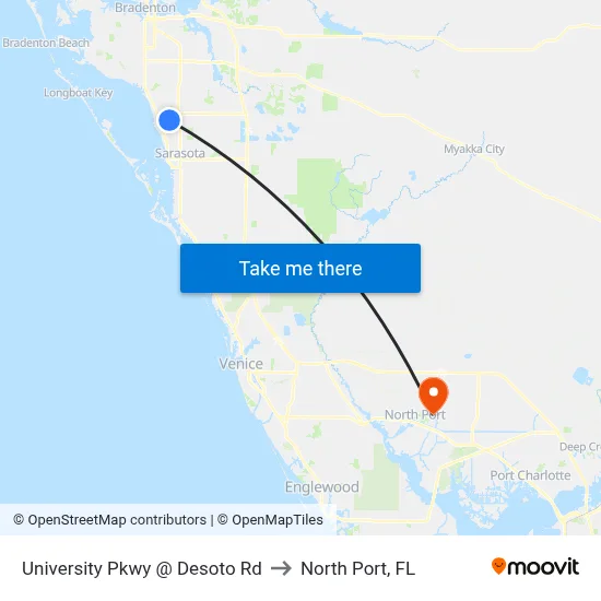 University Pkwy @ Desoto Rd to North Port, FL map